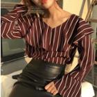 Ruffle Striped Bell-sleeve Blouse