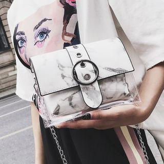 Marble Print Transparent Panel Crossbody Bag
