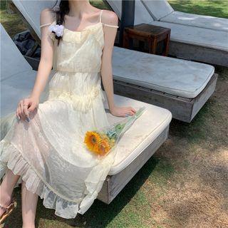 Faux Strap Midi A-line Lace Dress