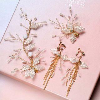 Wedding Beaded Floral Earring Set (various Designs) Set - Hair Clip & Ear Clip - One Size