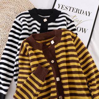 Round-neck Striped Knit Jacket