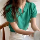 Lapel Oversized Short Sleeve Crop Top