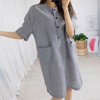 Buttoned Gingham Shift Dress