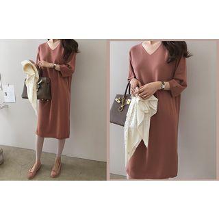 V-neck A-line Wool Dress