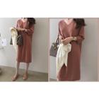 V-neck A-line Wool Dress