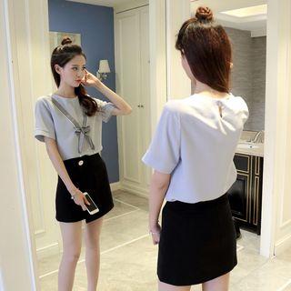 Ribbon Detail Short-sleeve Chiffon Blouse