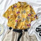 Short-sleeve Floral Print Shirt Yellow - One Size