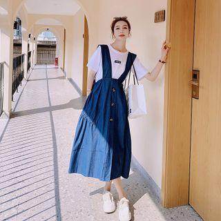 Set : Denim Jumper Skirt + T-shirt