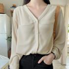 Plus Size V-neck Pleated Back Shirt
