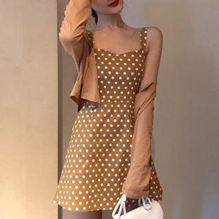 Spaghetti Strap Mini A-line Dotted Dress / Cropped Jacket