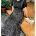 Set: Plain T-shirt + Lettering Midi A-line Overall Dress