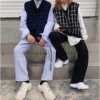 Couple Matching Windowpane Check Knit Vest