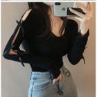 Off Shoulder Bow Long-sleeve Top