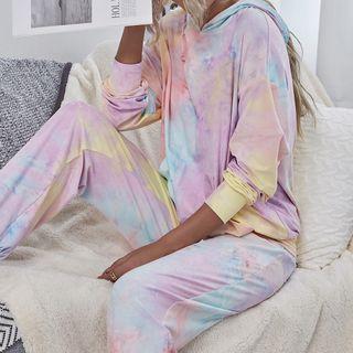 Lounge Set: Pastel Color Tie-dye Pullover Hoodie+ Pants
