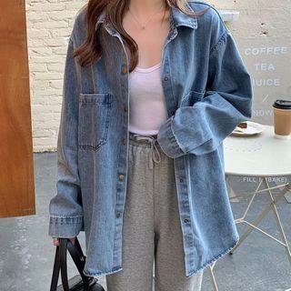Denim Long-sleeve Long Shirt