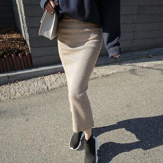 Slit-back Rib-knit Skirt