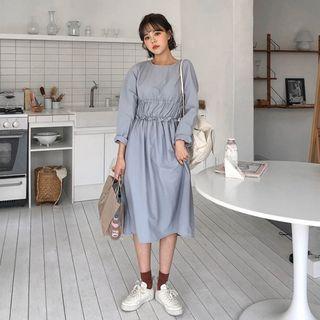 Drawstring Frilled-waist Midi Dress