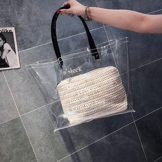 Set: Lettering Transparent Tote Bag + Straw Pouch