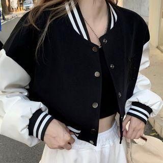 Cropped Baseball Jacket Black - One Size