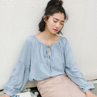 Long-sleeve Blouse Sky Blue - One Size