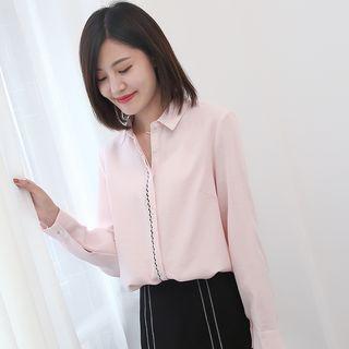 3/4-sleeve Short-sleeve Loose-fit Chiffon V-neck Blouse