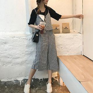 Set: Check Camisole Top+ Check Wide-leg Pants