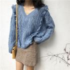 Frill-trim Perforated Sweater