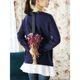 Faux-pearl Button Ruffle-hem Top