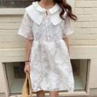 Collared Short-sleeve Mini A-line Dress White - One Size