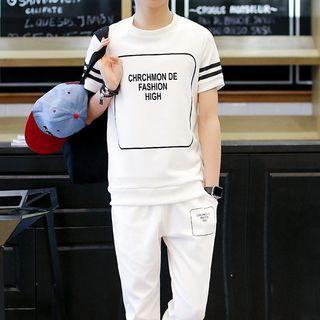 Set: Short-sleeve Lettering T-shirt + Sweatpants
