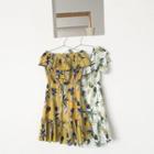 Elbow-sleeve Off-shoulder Pineapple Printed Dress