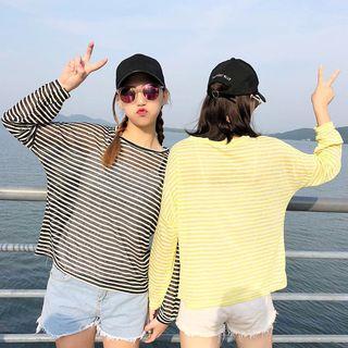 Striped Long-sleeve See-through T-shirt