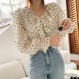 Ruffle-trim Polka-dot Chiffon Blouse