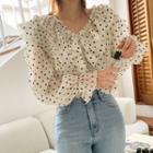 Ruffle-trim Polka-dot Chiffon Blouse