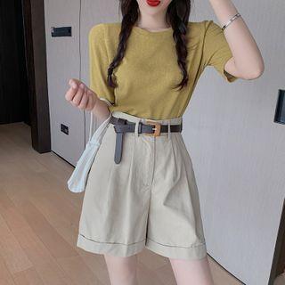 Loose-fit Plain T-shirt / High-waist A-line Shorts With Belt