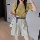 Loose-fit Plain T-shirt / High-waist A-line Shorts With Belt