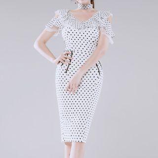 Set: Cutout Dotted Ruffled Top + Skirt