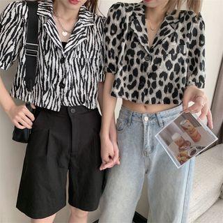 Short-sleeve Animal Print Cropped Shirt