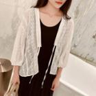 Eyelet Lace 3/4-sleeve Open Front Jacket White - One Size