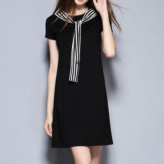 Striped Panel Short Sleeve T-shirt Dress