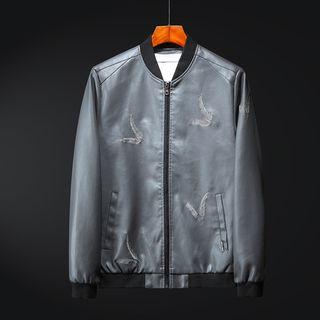 Feather Embroidered Faux-leather Jacket