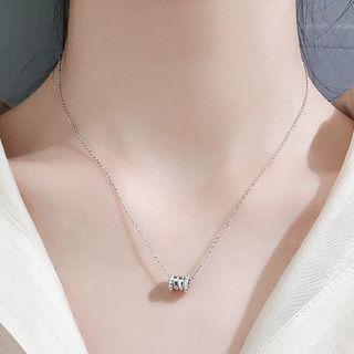 925 Sterling Silver Rhinestone Pendant Necklace 925 Sterling Silver Rhinestone Pendant Necklace - Silver - One Size