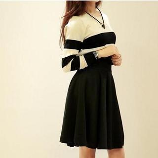 Set: Striped Knit Top + A-line Skirt
