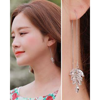 Rhinestone Leaf Threader Earrings One Size