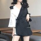 3/4-sleeve Striped Panel Wrapped Shirt
