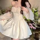 Puff-sleeve Off-shoulder Ruched Dress