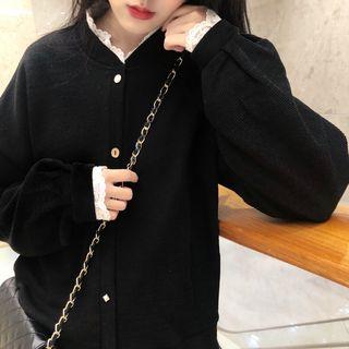 Lace-trim Buttoned Jacket Black - One Size