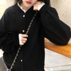 Lace-trim Buttoned Jacket Black - One Size