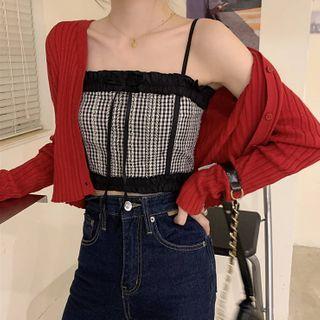 Plaid Cropped Camisole Top / Cardigan