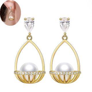 925 Sterling Silver Faux Pearl Drop Earring Gold - One Size